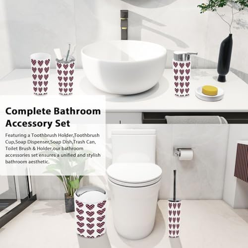 Boho Bathroom Accessory Set 6 Piece White and Pink