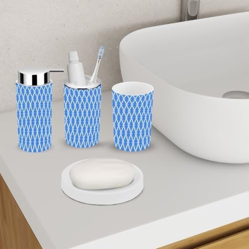 Modern 6 Piece Blue White Tile Bathroom Accessories Set
