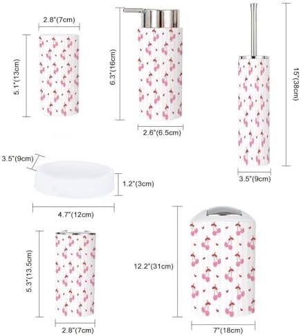 6 Piece Bathroom Accessory Set Preppy Pink White