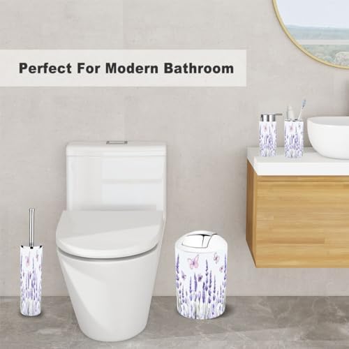 6-Piece Bathroom Accessory Set with Lavender Flowers and Butterflies Design
