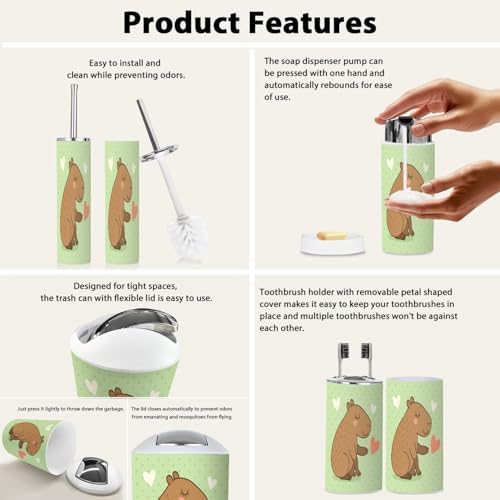 Boho Cartoon Capybara Bathroom Accessory Set 6 Piece