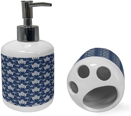 Ambesonne Turtle Soap Dispenser Toothbrush Holder Set