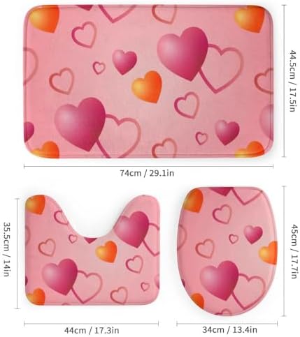 Kuizee Heart Pattern Shower Curtain Set with 4 Pieces Non-Slip Rugs