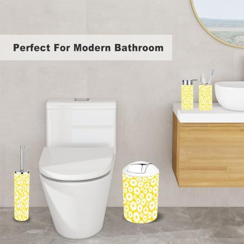 6 Piece White Daisies Bathroom Accessories Set