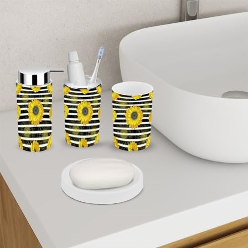 Bathroom Accessory Set 6 Piece Rustic Decor Sunflowers Holder