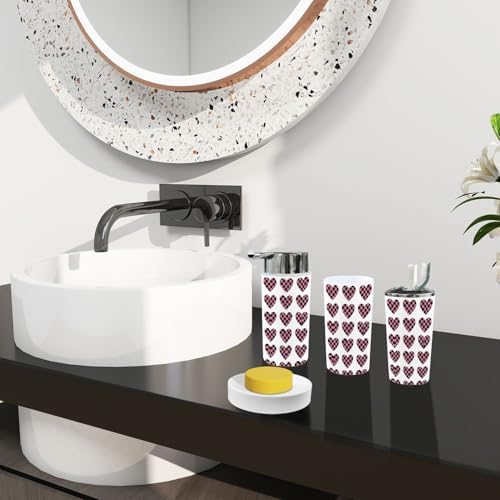 Boho Bathroom Accessory Set 6 Piece White and Pink