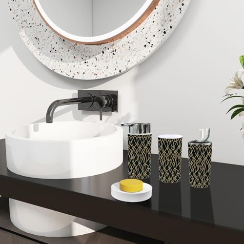 Boho Bathroom Accessory Set 6 Piece Blue Black Gold 1