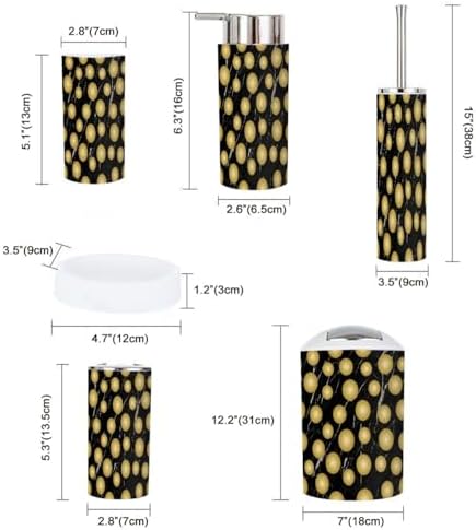 Boho Bathroom Accessories Set 6 Piece Gold Polka Marbling