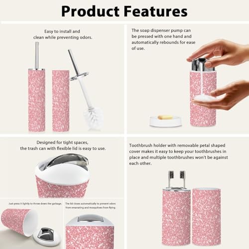 Boho Rose Gold Glitter 6-Piece Bathroom Accessory Set