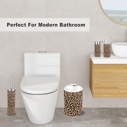 Bathroom Accessory Set 6 Piece Leopard Skin Pattern
