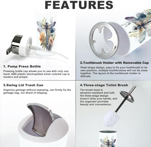 6 Piece Watercolor Dragonfly Bathroom Accessory Set