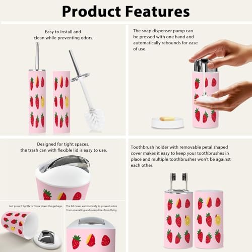 Boho Strawberry Bathroom Accessory Set 6 Piece 1