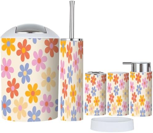 Retro Floral Bathroom Accessory Set 6 Piece 1