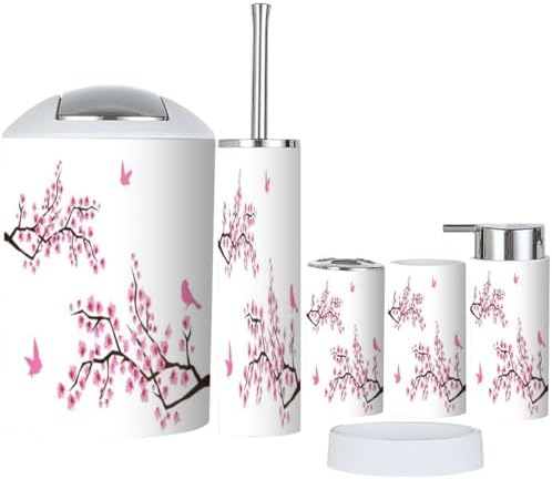 Cherry Blossom Birds Bathroom Accessories Set 6 Piece