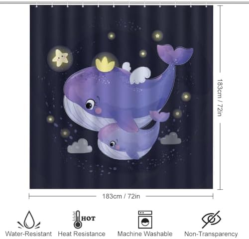 Kuizee 4-Piece Whale Motherhood Shower Curtain Set with Non-Slip Rugs