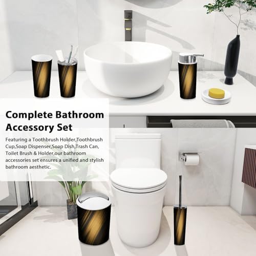 Boho Bathroom Accessory Set 6 Piece Black Gold Texture