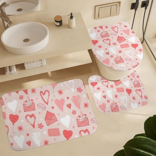 Kuizee 4-Piece Shower Curtain Set with Heart Design 1