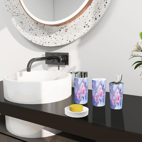 Boho Style 6-Piece Bathroom Accessory Set with Pink Roses