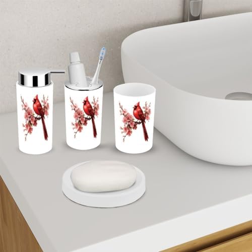 6 Piece Bird Red Bathroom Accessory Set