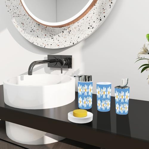 Boho Bathroom Accessory Set 6 Piece White Daisy Design