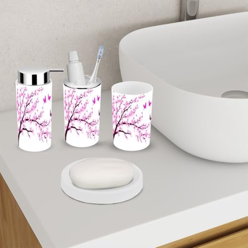 Cherry Blossom Birds Bathroom Accessory Set 6 Piece 1
