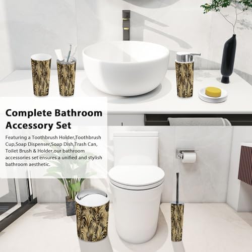 Boho Golden Trash Can and Bathroom Accessories Set
