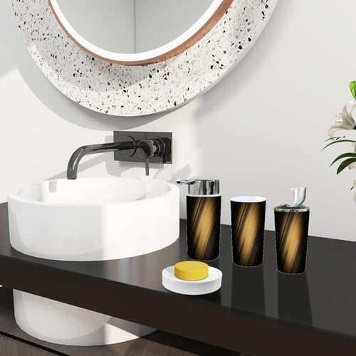 Boho Bathroom Accessory Set 6 Piece Black Gold Texture