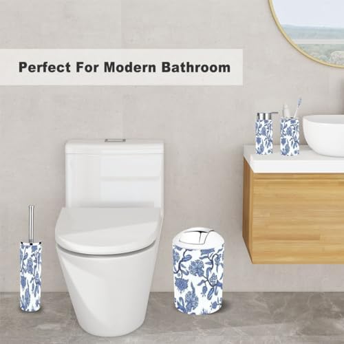 6 Piece Japanese Blue Chinoiserie Bathroom Accessory Set