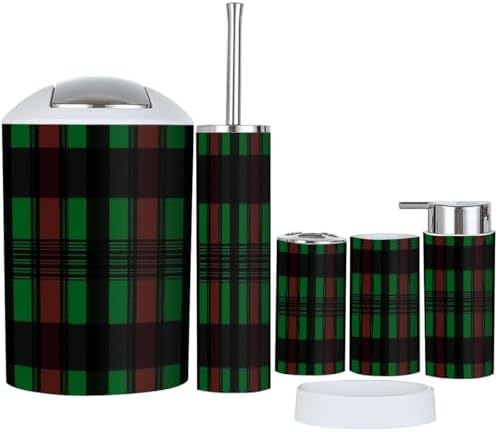 Boho Bathroom Accessory Set 6 Piece Plaid Design