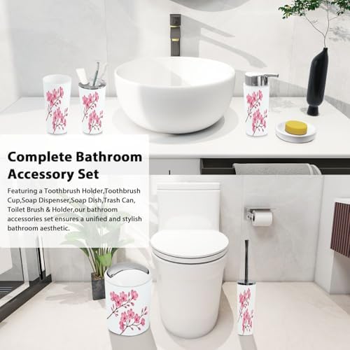 Boho Cherry Blossom Bathroom Accessory Set 6 Piece 1