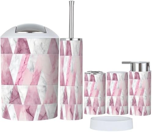 Boho Bathroom Accessory Set 6 Piece Modern Polygons 1