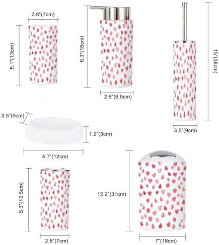 6 Piece Bathroom Accessory Set with Hearts Design