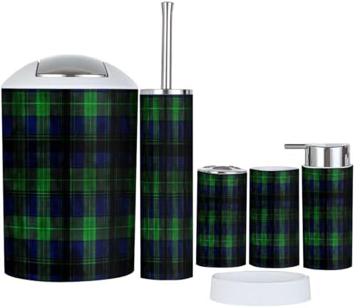 Boho Tartan Trash Can and Bathroom Accessories Set
