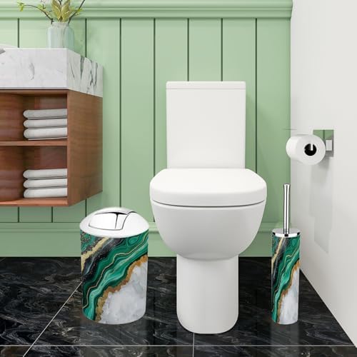 Boho Bathroom Accessory Set 6 Piece in White Marble and Green Agate