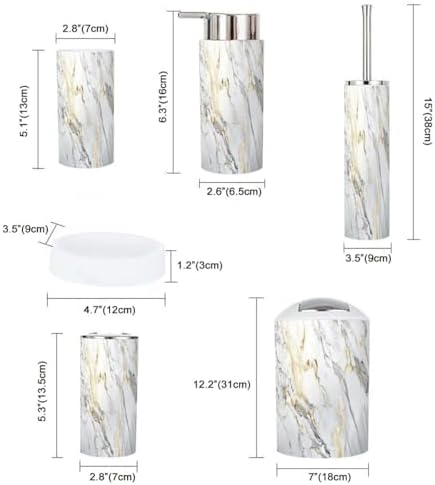 Boho Bathroom Accessory Set 6 Piece Gold White