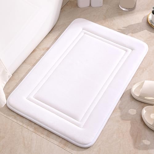 Thick Memory Foam Bath Rug with Velvet Top Non-Slip 24x16 White