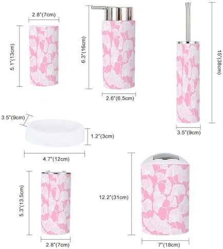 Boho Bathroom Accessory Set 6 Piece White Ginkgo Leaves