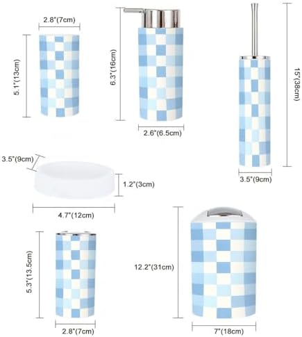 Boho Blue Checkered Bathroom Accessory Set of 6