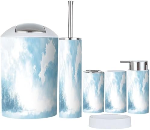 Boho Blue Sky Clouds Bathroom Accessory Set 6 Piece 1
