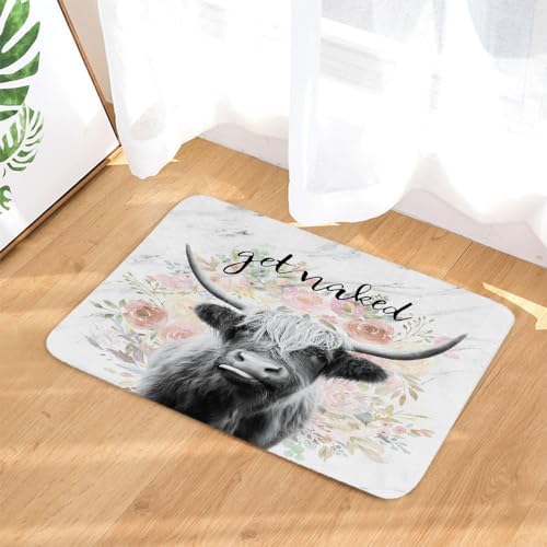 JAWO Get Naked Bull Rug 16x24 Non-Slip Farmhouse Bath Mat