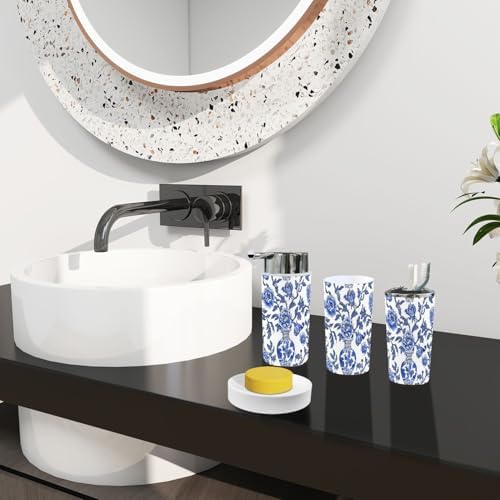 Boho Bathroom Accessory Set 6 Piece Japanese Blue