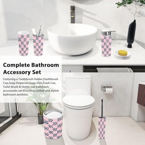 Boho Pink Checkered Bathroom Accessory Set of 6