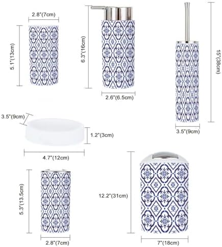 6 Piece Bathroom Accessory Set with Ceramic Tile Pattern
