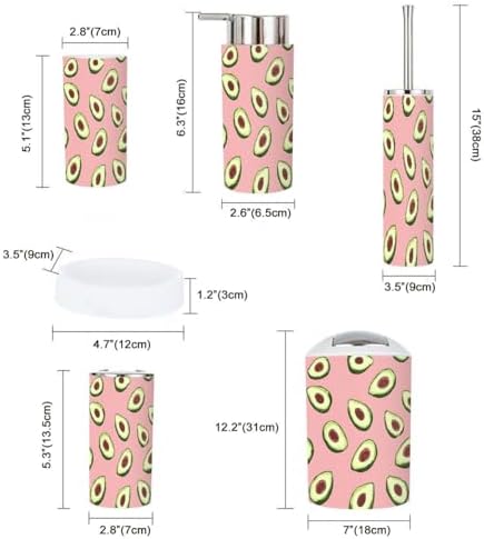 TRANQDEHOM 6-Piece Bathroom Accessory Set with Boho Avocado Pattern