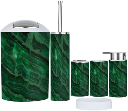 6 Piece Bathroom Accessory Set with Green Marble Texture
