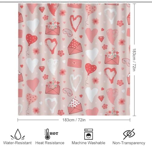 Kuizee 4-Piece Shower Curtain Set with Heart Design 1