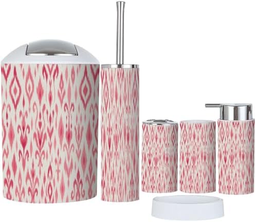 Boho Bathroom Accessory Set 6 Piece Ikat Design