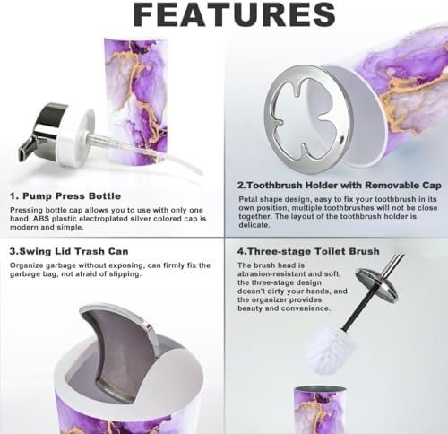 6 Piece Purple Gold Marble Bathroom Accessories Set