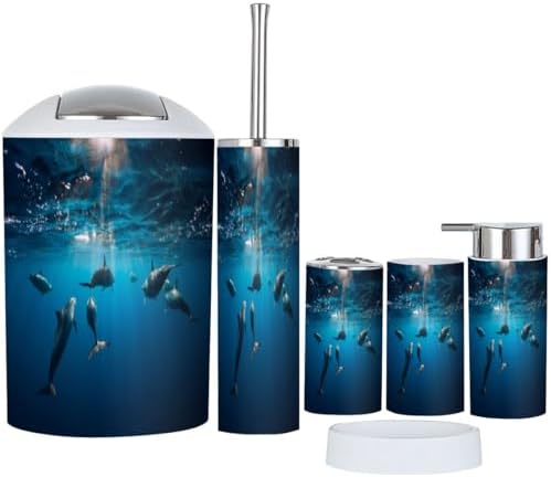 Underwater Blue Ocean Spinner Dolphins Bathroom Set 6 Piece