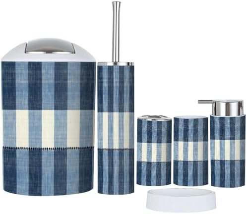 Boho French Farmhouse Blue Bathroom Accessory Set 6 Piece